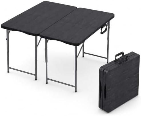 2 PACK of 4 Feet Foldable Table Adjustable Height with Built in Handle, Steel Legs | 4FT Heavy Duty Portable | Perfect for Party Dining Wedding Events Picnic Indoor Outdoor Camping Folding - 4 Foot