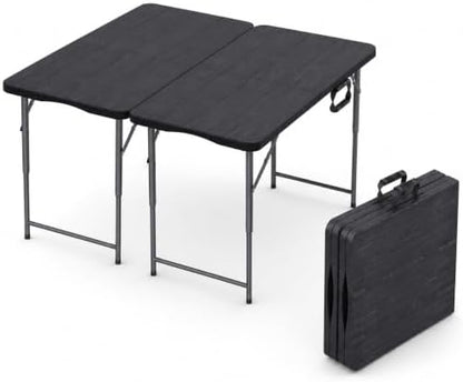 2 PACK of 4 Feet Foldable Table Adjustable Height with Built in Handle, Steel Legs | 4FT Heavy Duty Portable | Perfect for Party Dining Wedding Events Picnic Indoor Outdoor Camping Folding - 4 Foot