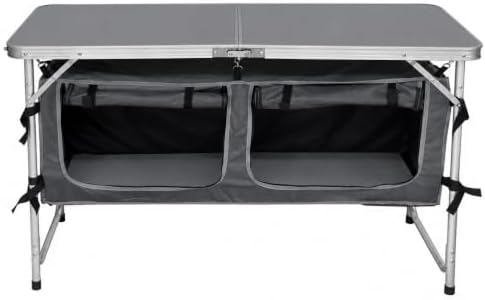 CampLand Outdoor Folding Table Aluminum Lightweight Height Adjustable with Storage Organizer for BBQ, Party, Camping