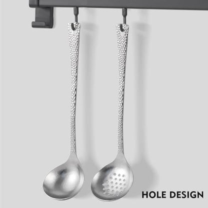 ZING TTI Titanium Ladle Set, Reusable Metal Hot Pot Ladle with Slotted Spoon, Fish Scale Texture Design for Stirring & Serving Soup, 2-Piece Kitchen Utensils (10.4 Inch) (Titanium crystal model)