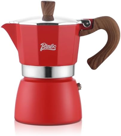 Bincoo Espresso Maker Stovetop,Camping Moka Pot 2 Cup/120ML,Stove Top Espresso Italian Coffee Maker,Easy to Use (Red)
