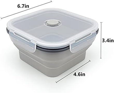 CARTINTS Large 1200ml Collapsible Bowls with Lids, Silicone Food Storage Containers, Space-Saving Meal Prep Containers For Kitchen and Outdoors Camping, Set of 3, Grey