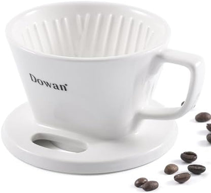 DOWAN Pour Over Coffee Maker, Non-Electric Pour Over Coffee Dripper with Open Base Design, Manual Brew Maker, Single Cups Porcelain Slow Brewing Accessories for Gifts, White