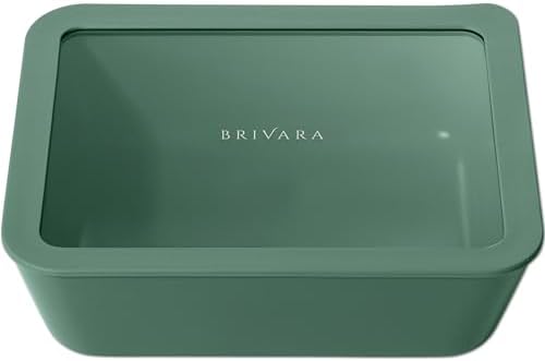 Glass Food Storage Container with Lid, 11-Cup Large Rectangle | Microwave-Safe Airtight Lid, Oven-Safe Ceramic-Coated Glass | Zero Plastic, No PFAS/PFOA/BPA, Reusable [Pine]