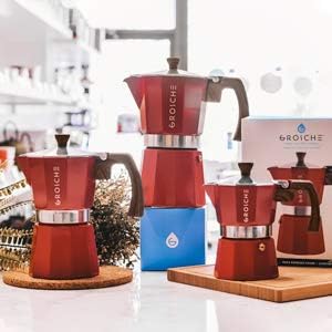 GROSCHE Milano Stovetop Espresso Maker Moka Pot 6 espresso Cup, 9.3 oz Red