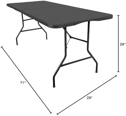 SKONYON 6ft Folding Table for Indoor Outdoor Use – Heavy Duty Foldable Table with Carry Handle Portable Tables Folding for Events, Camping, Picnics, Workstations, Banquets, BBQs (Black,3ft)