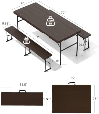 2pk Folding Table with 4 Benches Set for Camping, Picnic, Coffee