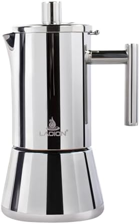 LAOION Stovetop Espresso Maker, 4Cup 6.8 oz Moka Pot, Stainless Steel