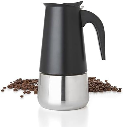 Mixpresso 6 Cup Greca Moka Pot, Stainless Steel Stovetop Espresso Maker