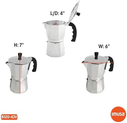 Imusa USA Aluminum Stovetop 6-cup Espresso Maker (B120-43V), Silver