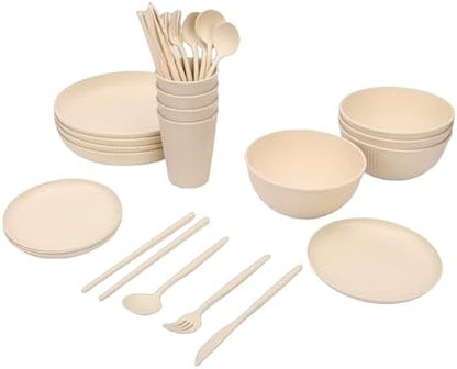 Generic Drop Proof Reusable Dinnerware Sets Dishwasher Microwave Safe Dishes for 4 People, Travel Camping Picnic Cutlery Set
