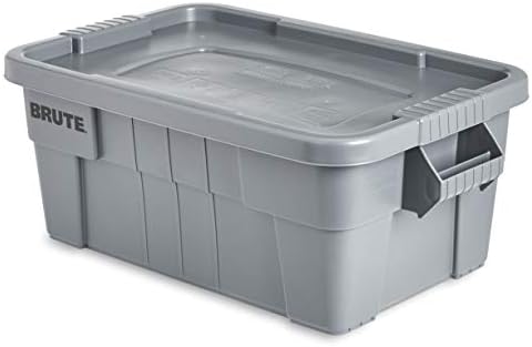 Rubbermaid Commercial Products BRUTE Tote Storage Bin with Lid, 14-Gallon, Gray, Rugged/Reusable Boxes for Moving/Camping/Garage/Basement Storage, Pack of 6