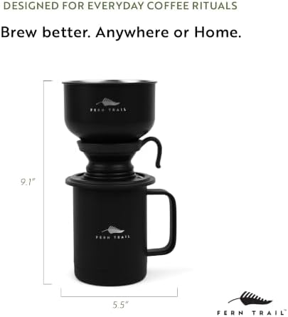 Pour over coffee maker, 12 oz insulated mug with lid, stainless steel reusable coffee filter, BPA-Free, (Black)
