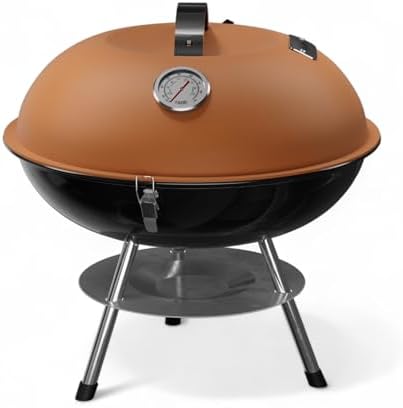 GasOne 14-inch Portable Charcoal Barbecue Grill with Thermometer Lux Brown