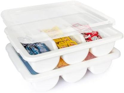 2 Pack - Cutlery Bin with Lid, Commercial 3-Compartment Flatware Tray with Cover, Silverware Storage Plastic Container, Restaurant Condiments Holder, Covered Utensil Organizer Box, White