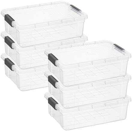 Superio 13.7 Quart Clear Plastic Storage Bin with Lid, Stackable Organizer Box, BPA-Free Storage Container for Home, Garage, School & Office, 6 Pack