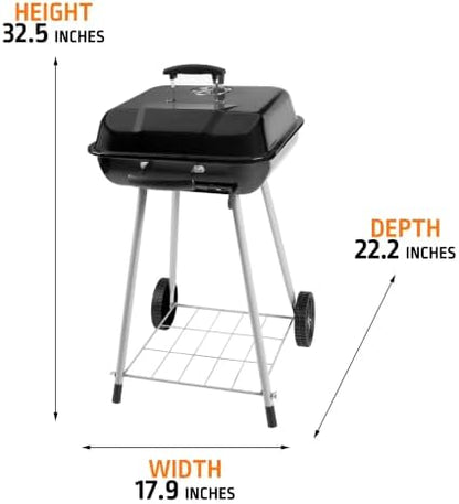 17.5 Inch Portable Charcoal Grill with Removable Ash Catcher, Durable Wheels, and Side Dampers for Effortless Cleanup