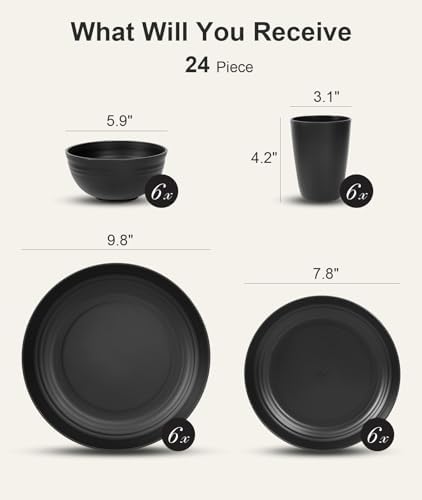 Quatish 24 Piece Plates and Bowl Set for 6, Dinnerware Dish Set for Kitchen