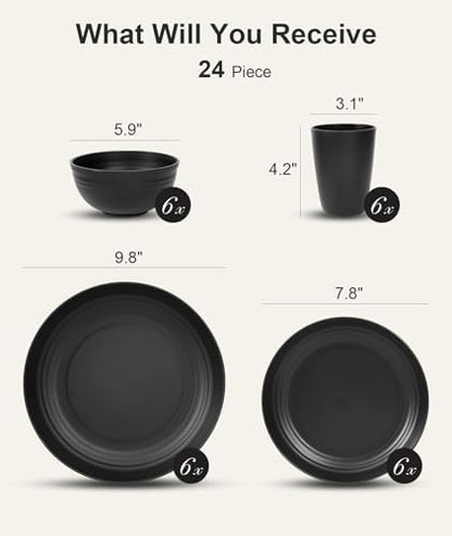 Quatish 24 Piece Plates and Bowl Set for 6, Dinnerware Dish Set for Kitchen