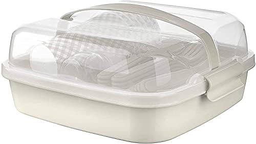 Tribello Camping Picnic Dishes Set with Case, 32 Plastic Reusable Cutlery - BPA Free, Microwave / Dishwasher Safe