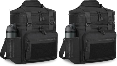 GLENKEY Tactical Lunch Box Cooler Bag - Expandable Insulated Lunch Bag for Men Daily - Large Lunchbox for Adults Work Shifts Outdoor Trips Black 16L (Pack of 2)