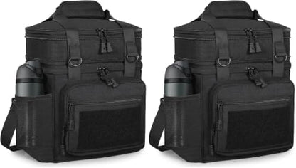 GLENKEY Tactical Lunch Box Cooler Bag - Expandable Insulated Lunch Bag for Men Daily - Large Lunchbox for Adults Work Shifts Outdoor Trips Black 16L (Pack of 2)
