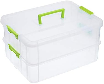 JUXYES 2-Tiers Plastic Stack Carry Storage Containers Box wih Handle Lids
