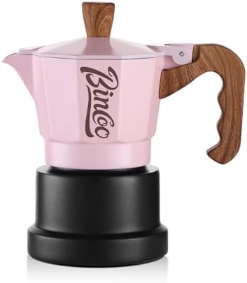 Bincoo Espresso Maker Stovetop,Camping Moka Pot 2 Cup/120ML,Stove Top Espresso Italian Coffee Maker,Easy to Use (Pink-black)