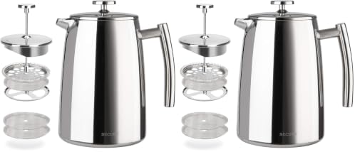 Secura French Press Coffee Maker, 34-Ounce, 304 Stainless Steel Insulated Coffee Press with Extra Screen (Pack of 2)