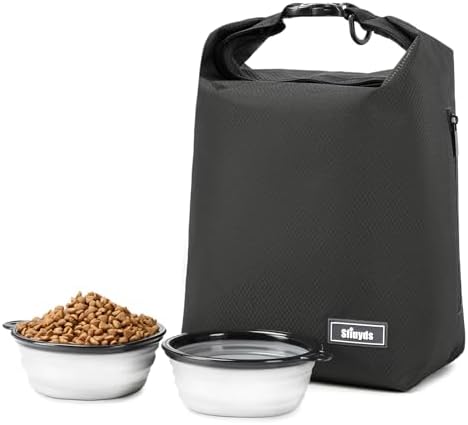 Travel Dog Food Container Pet Food Storage Bag Containers 2PCS Collapsible Travel Dog Bowls Waterproof Camping Storage Essentials Kibble Carrier 20L Easy to Clean (Black, Large)