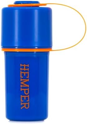 Hemper Keeper 3‑in‑1 Herb Grinder with Dual Storage Container - Smell‑Proof, Airtight & Water‑Resistant - Built‑In Removable Grinder, Dual Compartments for Flower & Ground - (Blue & Orange)