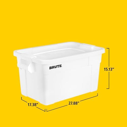 Rubbermaid Commercial Products BRUTE Tote Storage Bin with Lid, 20-Gallon, White, Rugged/Reusable Boxes for Garage/Moving/Camping/Basement Storage/Kitchen/Warehouse/Outdoor, Pack of 6