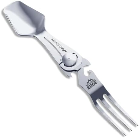 OUTDOOR EDGE Chowlite - Mealtime Multitool with Folding/Locking Fork, Spoon, Bottle Opener, Can Opener and Screwdriver - 100% Stainless Steel - Perfect for Camping, Hiking, Backpacking and Hunting