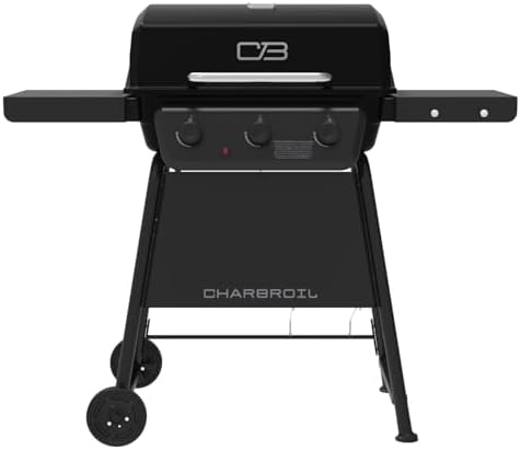 Charbroil Classic 3-Burner Propane Gas Grill, 30,000 BTU, 360 Sq. In. Cooking Area, Porcelain-Coated Grates, Compact Outdoor BBQ Grill with Side Shelves