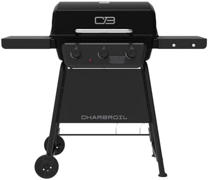 Charbroil Classic 3-Burner Propane Gas Grill, 30,000 BTU, 360 Sq. In. Cooking Area, Porcelain-Coated Grates, Compact Outdoor BBQ Grill with Side Shelves