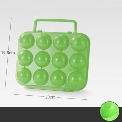 Portable Egg Holder 12 Grid Plastic Storage Box Carrier Container Case with Handle for Outdoor Camping Picnic Backpacking Hiking Kitchen RV Travel Food Storage Organizers(Green)