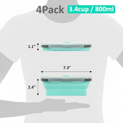 Collapsible Silicone Food Storage Containers Set with Lid & Air Vent,Foldable Lunch Containers(4PCS,Light Turquoise,27oz)