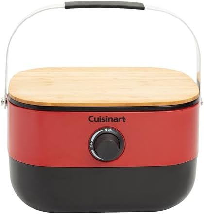 Cuisinart Venture™ Portable Gas Grill, Small Camping Grill with Cutting Board and Handle, Non Stick Porcelain Enameled Cast Iron Grate, 9,000 BTU Stainless Steel Burner for Camping, Tailgates, Beaches