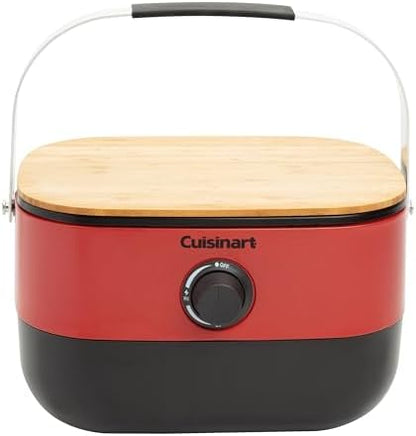 Cuisinart Venture™ Portable Gas Grill, Small Camping Grill with Cutting Board and Handle, Non Stick Porcelain Enameled Cast Iron Grate, 9,000 BTU Stainless Steel Burner for Camping, Tailgates, Beaches