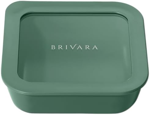 Glass Food Storage Container with Lid, 2.5-Cup Small Square | Microwave-Safe Airtight Lid, Oven-Safe Ceramic-Coated Glass | Zero Plastic, No PFAS/PFOA/BPA, Reusable [Pine]