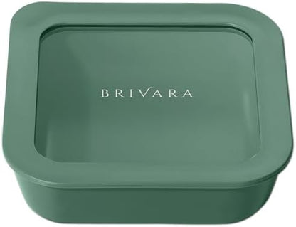 Glass Food Storage Container with Lid, 2.5-Cup Small Square | Microwave-Safe Airtight Lid, Oven-Safe Ceramic-Coated Glass | Zero Plastic, No PFAS/PFOA/BPA, Reusable [Pine]