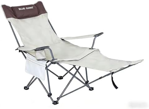 2 Pack Adjustable Folding Camping Chairs with Detachable Footrest and Headrest, Lightweight and Portable, Ideal for Hiking, Travel, Fishing and Outdoor Activities (Beige)