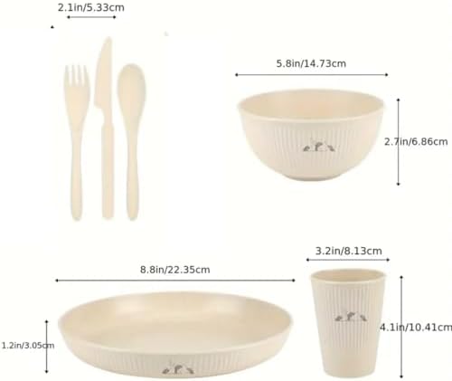 24 Pcs Wheat Straw Dinnerware Sets for 6- Unbreakable Reusable Plates and Bowls Sets Lightweight BPA Free Dishwasher, Microwave Safe Bowls and Cups- Camping Dishes for Dessert with Bowls