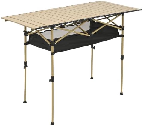 Portable Folding Camping Table, Adjustable Height, Beige, 47 x 21 in