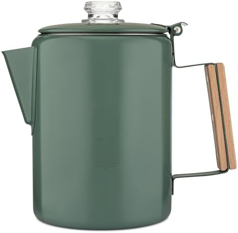 COLETTI Bozeman Color Series Percolator Coffee Pot — Camping Coffee Makers — Camping’s Favorite Percolator – NO Aluminum or Plastic (Camp Green, 9 Cup)