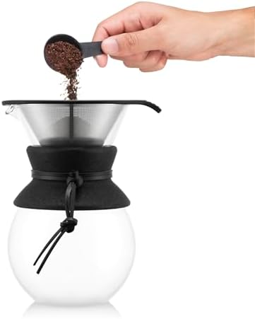 Bodum 34oz Pour Over Coffee Maker, High-Heat Borosilicate Glass with Reusable Stainless Steel Filter and Black Cork Grip - Made in Portugal