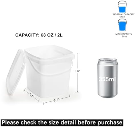 Yopay 20 Pack Plastic Bucket with Lid, 68 OZ Ice Cream Container with Handle, White Sealable Square Food Grade Deli Storage Pails for Pickles Paint Water, Art Crafts Projects