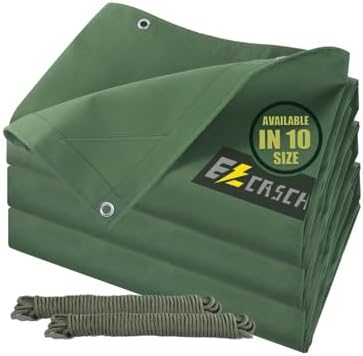12’x16’ Canvas Tarps Heavy Duty Waterproof Tarpaulins with Aluminum Grommets,UV Resistant, 22Mil Multipurpose Drop Cloth, 14oz Durable Cover Sheet for Outdoor and Indoor Use with Ropes.