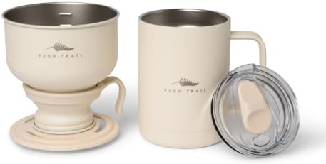 Pour over coffee maker, 12 oz insulated mug with lid, stainless steel reusable coffee filter, BPA-Free, (Cream)