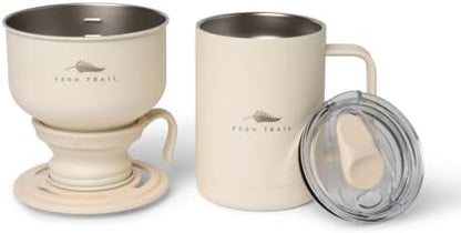 Pour over coffee maker, 12 oz insulated mug with lid, stainless steel reusable coffee filter, BPA-Free, (Cream)